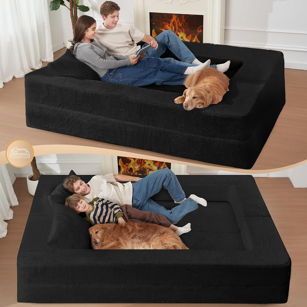 Futon Sofa Bed with Pillow, 3-in-1 Sleeper Sofa Bed with Removable Cover, Convertible Floor Sofa Bed, No Assembly Boneless Couch for Living Room, Bedroom
