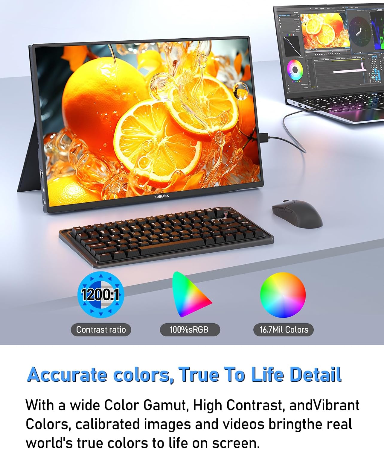 2.5K 144Hz Portable Gaming Monitor 16', 2560x1600, Plug & Play, 100% sRGB, 500nits, 16:10, Eye Care Second Computer Display with Speakers for Laptop, PC, Mac, P-S4/5, Sw-tch, X-BO, USB-C/HDMI, (K16G)