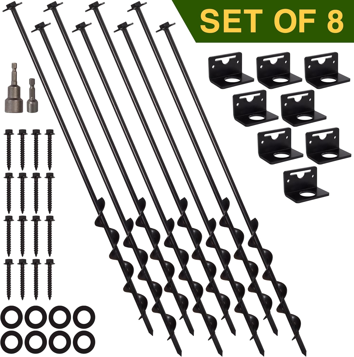 24' Mobile Home Anchors - Ground Anchor Screw in with Brackets and Adapter for Drill - Earth Anchors - Storage Shed and Swing Anchor Kits