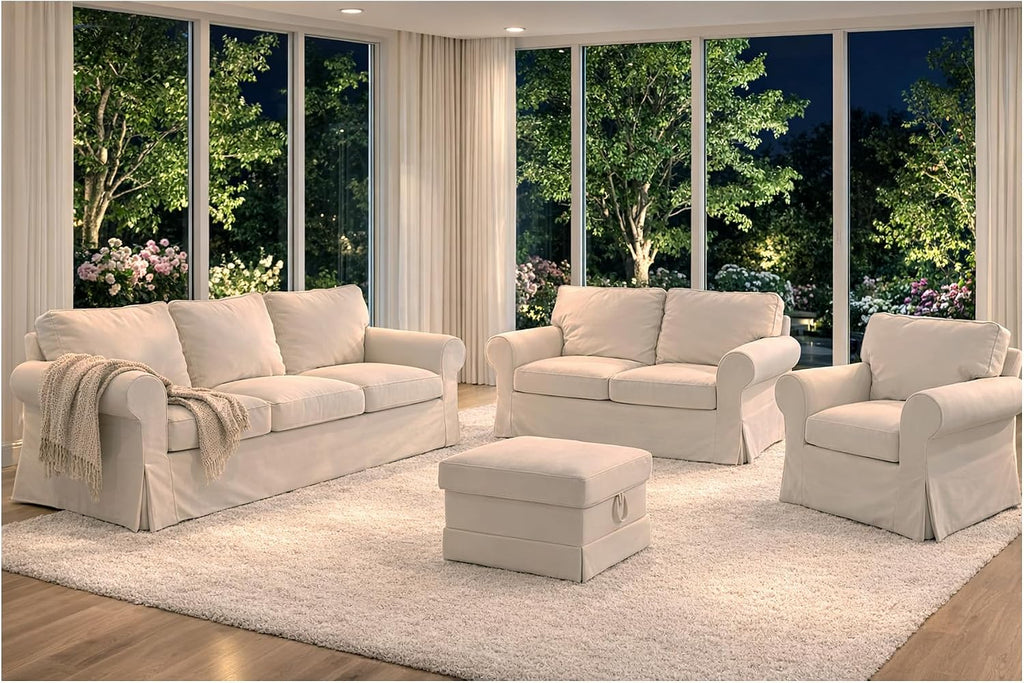 Sofa Covers Compatible with IKEA Ektorp 3 Three Seat Sofa Slipcovers (Polyester Beige, Ektorp Sofa)