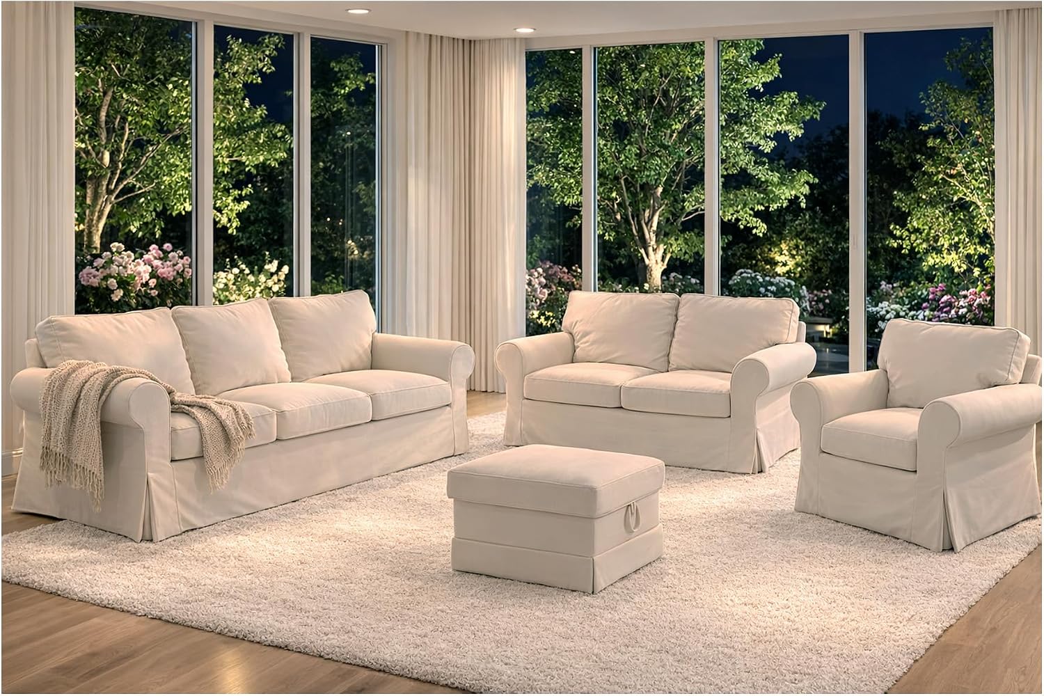 Sofa Covers Compatible with IKEA Ektorp 3 Three Seat Sofa Slipcovers (Polyester Beige, Ektorp Sofa)