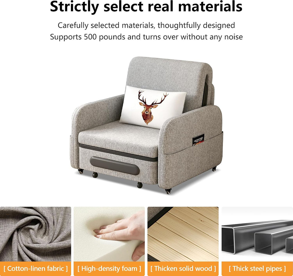 34.6' Small Pull-Out Sofa Bed, Modern Versatile Futon Sleeper Couch, Daybed with Trundle Space-Saving for Living Room, RV, Studio or Guest Room, Gray & White