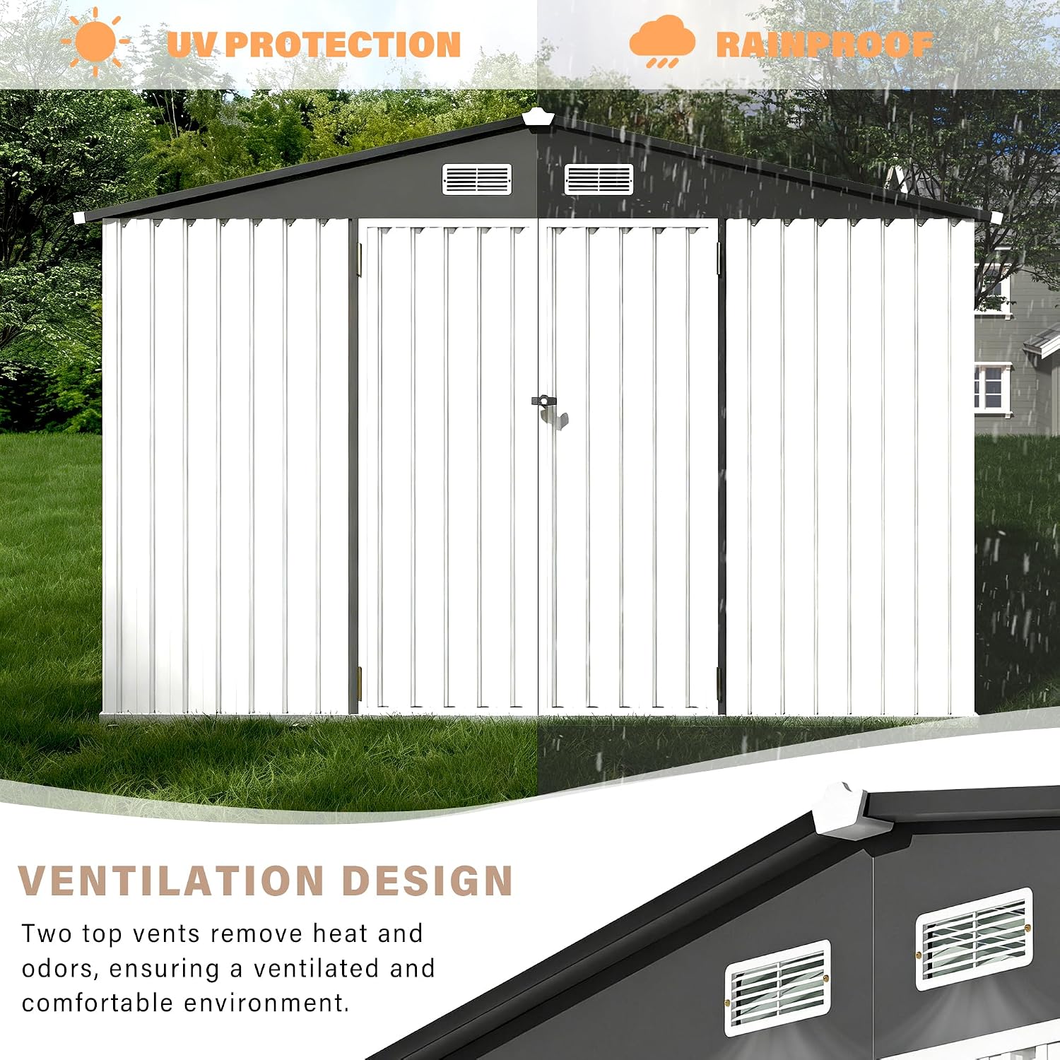 Metal Outdoor Storage Shed Kit, Lockable Door Utility Shed with Air Vent for Backyard Garden Patio Lawn