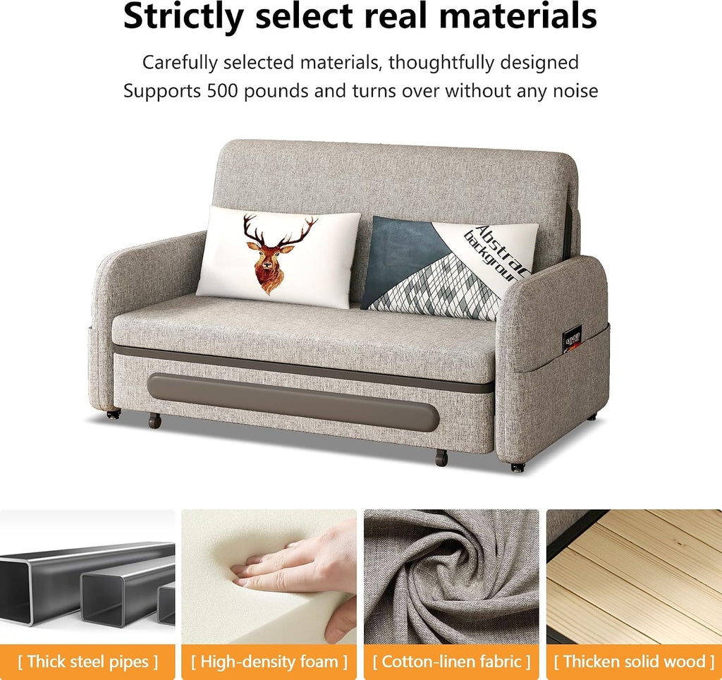 Versatile Pull-Out Sofa Bed – Compact Futon Couch for Small Spaces, Gray/White, 34.25' D x 59.84' W x 37.4' H, Ideal for Living Room & RV (61.61')