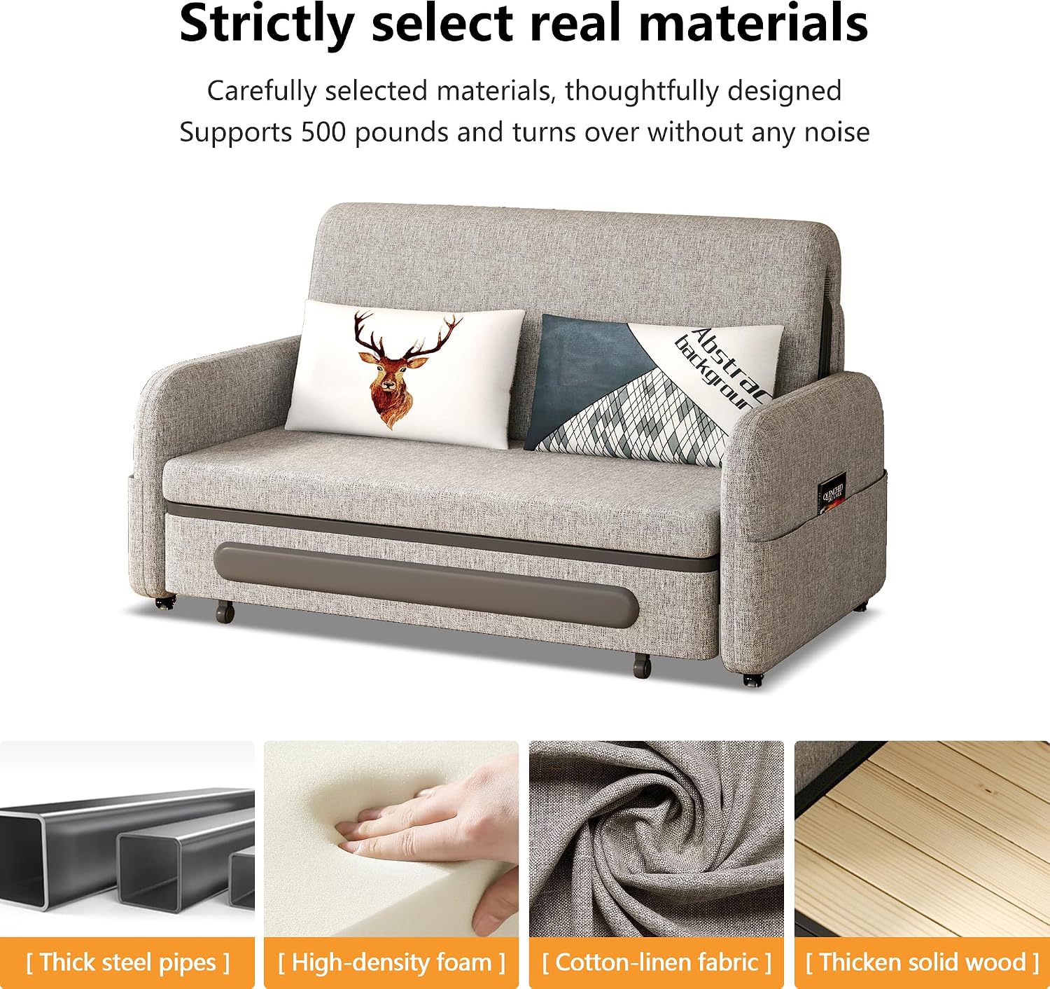 Versatile Pull-Out Sofa Bed – Compact Futon Couch for Small Spaces, Gray/White, 34.25' D x 59.84' W x 37.4' H, Ideal for Living Room & RV (61.61')