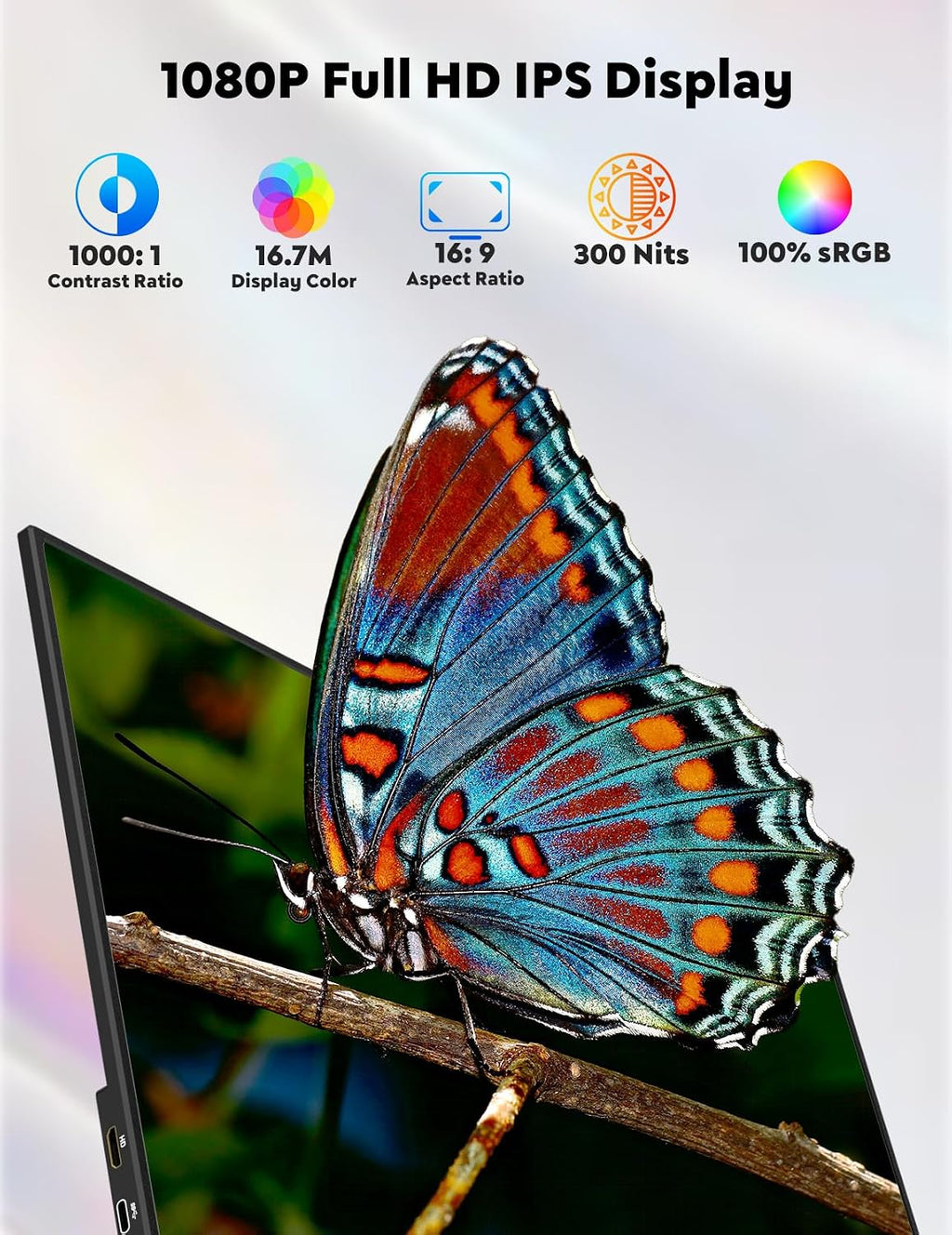 15.6' Portable Monitor with Adjustable Stand, 1080P FHD IPS Screen Extender, USB-C/HDMI Port, Ultra Slim Travel Monitor with Eye Protection, Plug and Play for Laptop/PC/Mac/Android/Switch/PS5