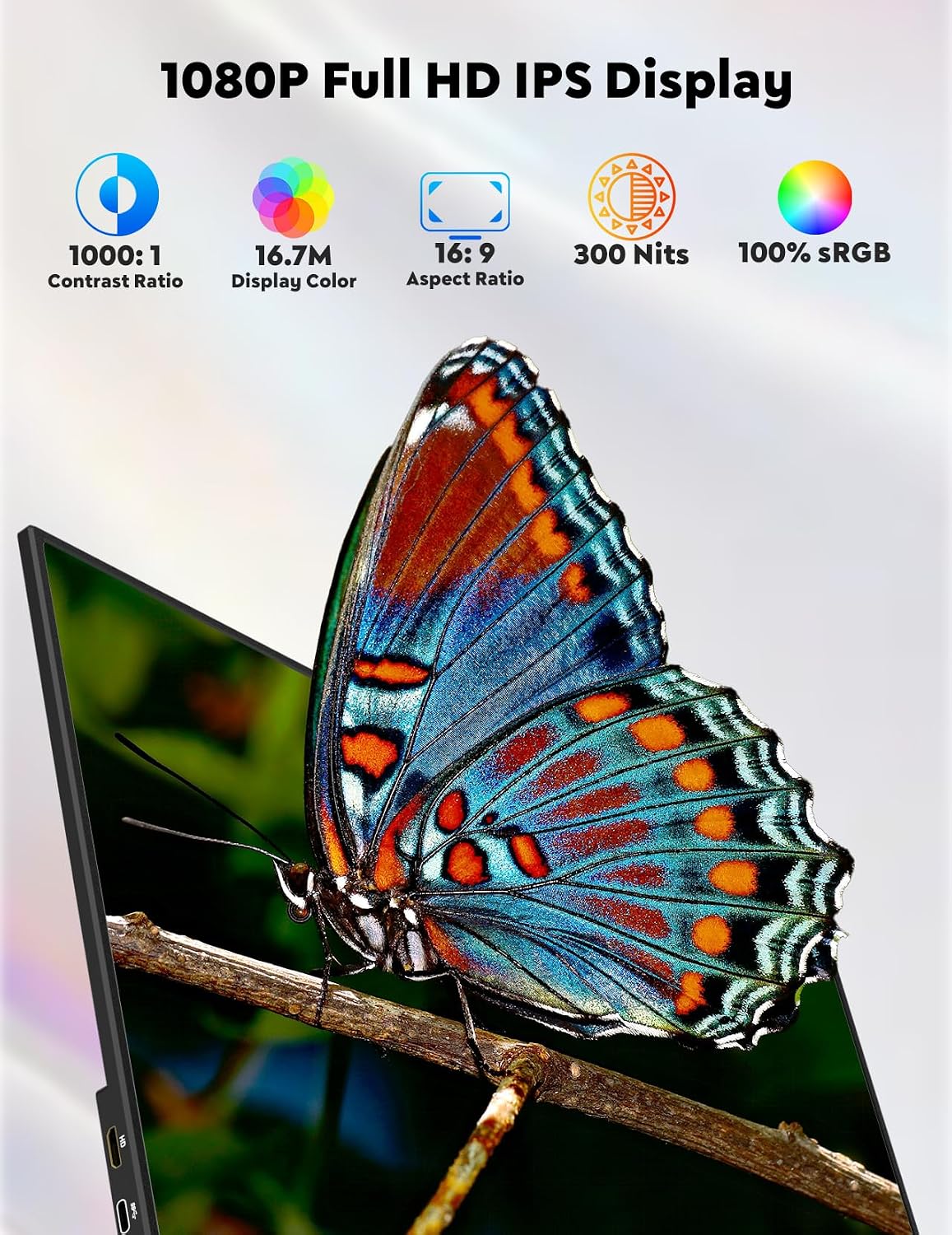 15.6' Portable Monitor with Adjustable Stand, 1080P FHD IPS Screen Extender, USB-C/HDMI Port, Ultra Slim Travel Monitor with Eye Protection, Plug and Play for Laptop/PC/Mac/Android/Switch/PS5