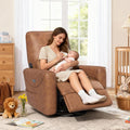 KINGYES Nursery Recliner Rocking Chair, 270° Swivel Glider, with Bluetooth Speaker & USB-C Port, Faux Leather Nursery Rocking Chair, Brown