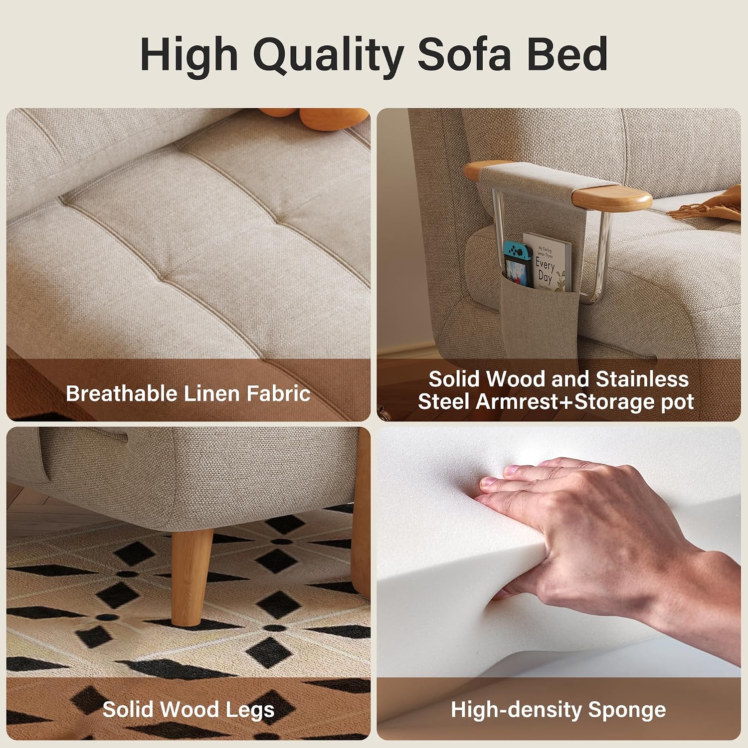 5-in-1 Convertible Chair Bed Sleeper, 5-Position Adjustable Backrest & Storage, 28' Compact Modern Sleeper Chair for Small Spaces, Guest Room, Living Room (Single Sofa bed-28.35')
