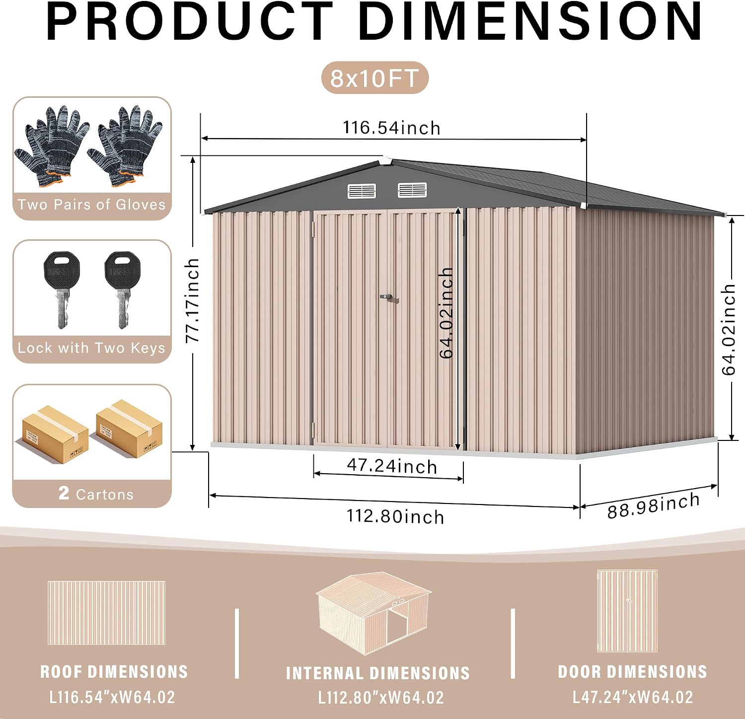 8x10 FT Metal Storage Sheds Outdoor, Metal ToolShed with Lockable Door, Metals Yard Sheds MetalGarden Shed Kit, Metals Utility Sheds Buildings with Air Vent for Backyard Garden Patio Lawn