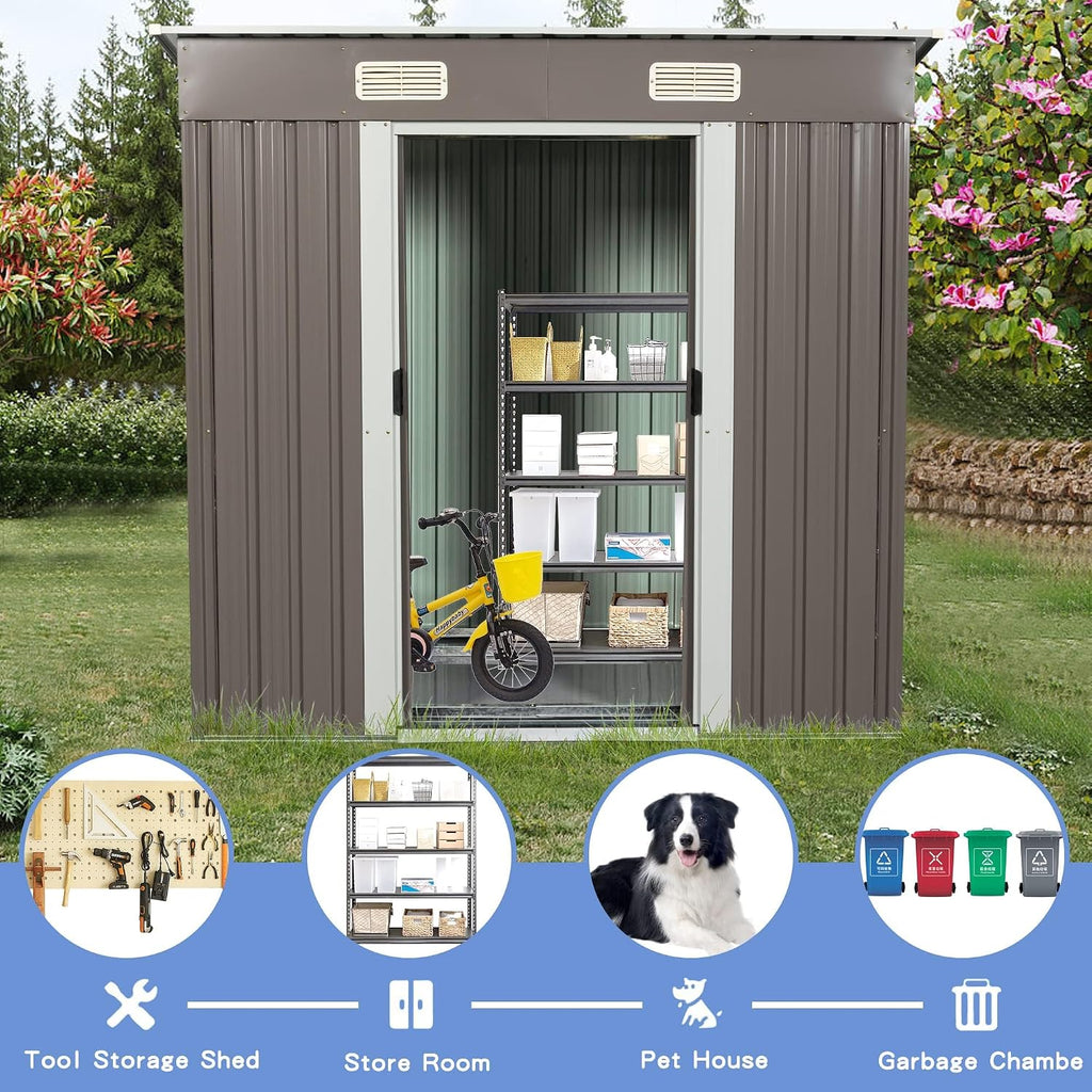 6X4 FT Outdoor Storage Shed, Waterproof Metal Garden Sheds with Lockable Door, Steel Tool Storage Buildings Shed & Outdoor Storage House for Garden, Backyard, Patio, Lawn, Trash Cans(Gray)
