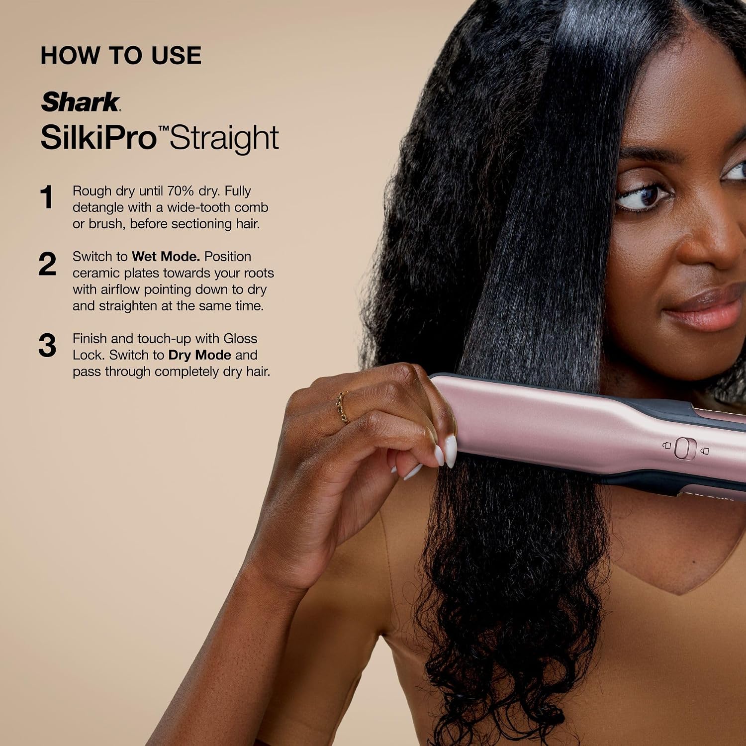 Shark Glam Ceramic & Powerful Air Styling & Drying System, with Silki Straightener & Glossi Air Glosser, for Drying, Curling, Air Straightening & Glossing, Pink, HD6051SPK (Straight & Wavy Hair)