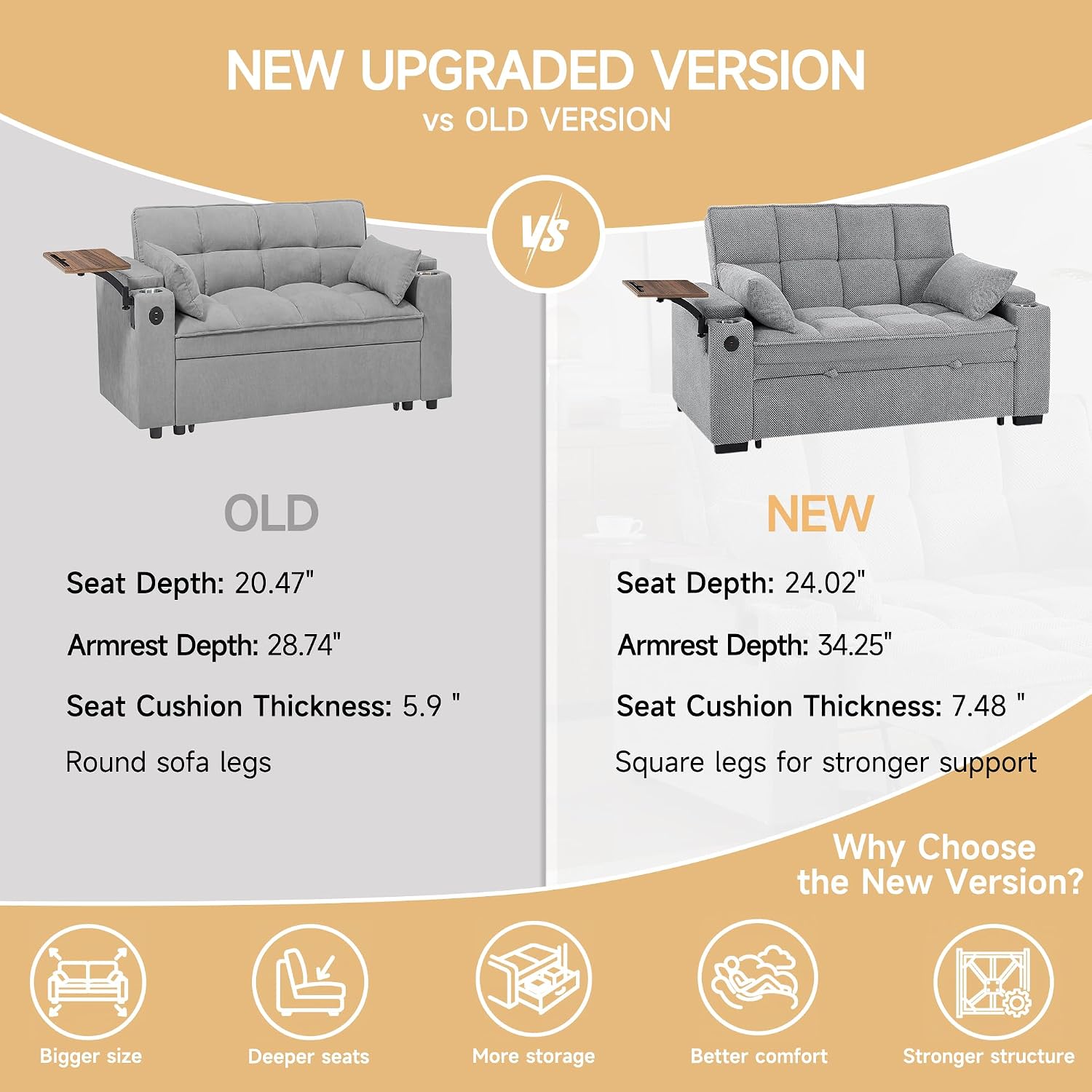 Auvsoce 65'' Chaise Lounge Chair Indoor, 3-in-1 Convertible Sofa Bed with Pull-Out Design, 360° Swivel Side Table, Modern Granular Velvet Couch Bed for Living Room, Small Space & Apartment-Friendly