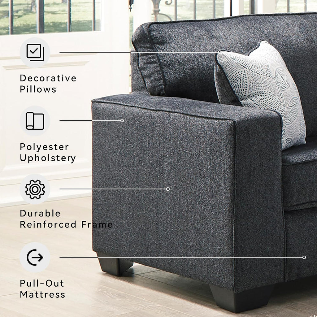 Signature Design by Ashley Altari Modern Queen Sofa Sleeper with 2 Accent Pillows, Dark Gray