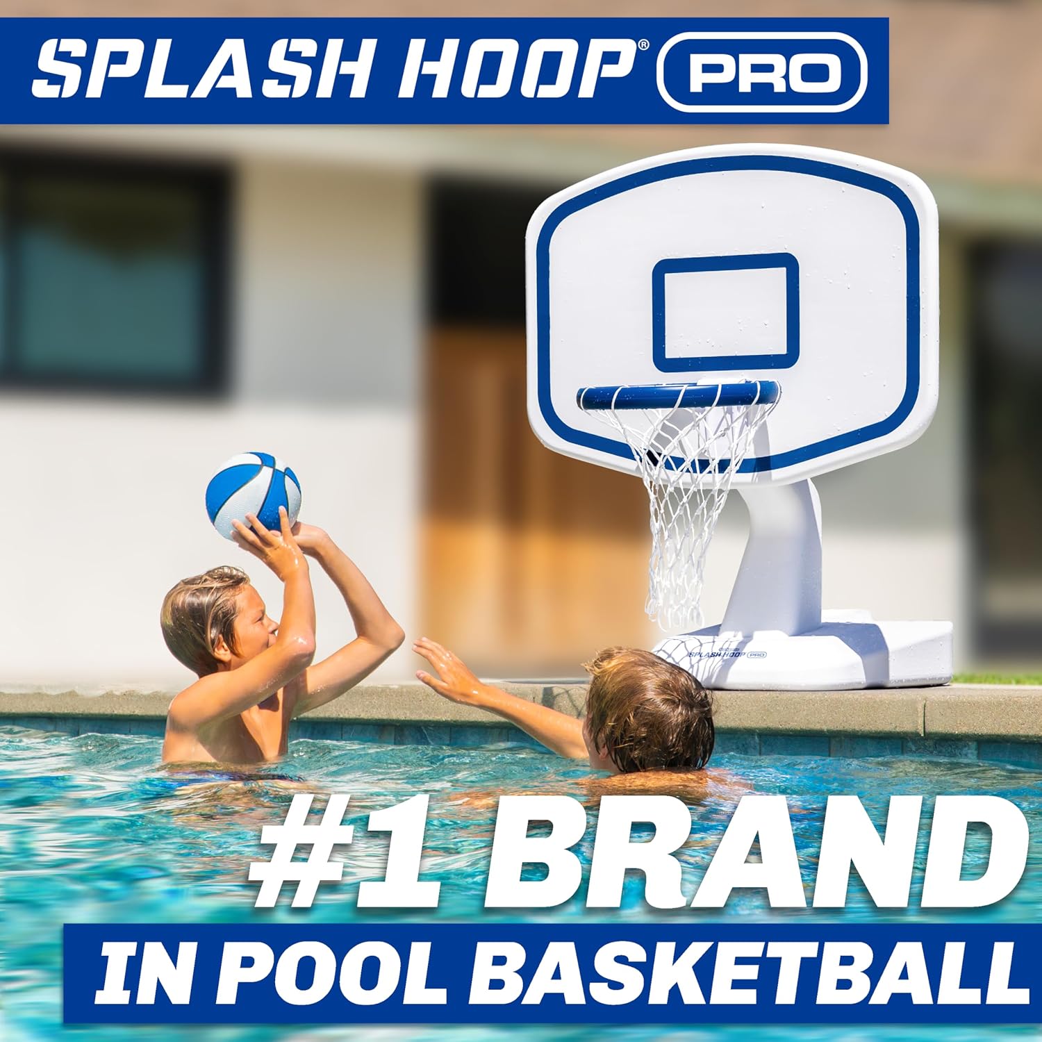 GoSports Splash Hoop PRO - Choose Your Color - Swimming Pool Basketball Game, Includes Poolside Water Basketball Hoop, 2 Balls and Pump