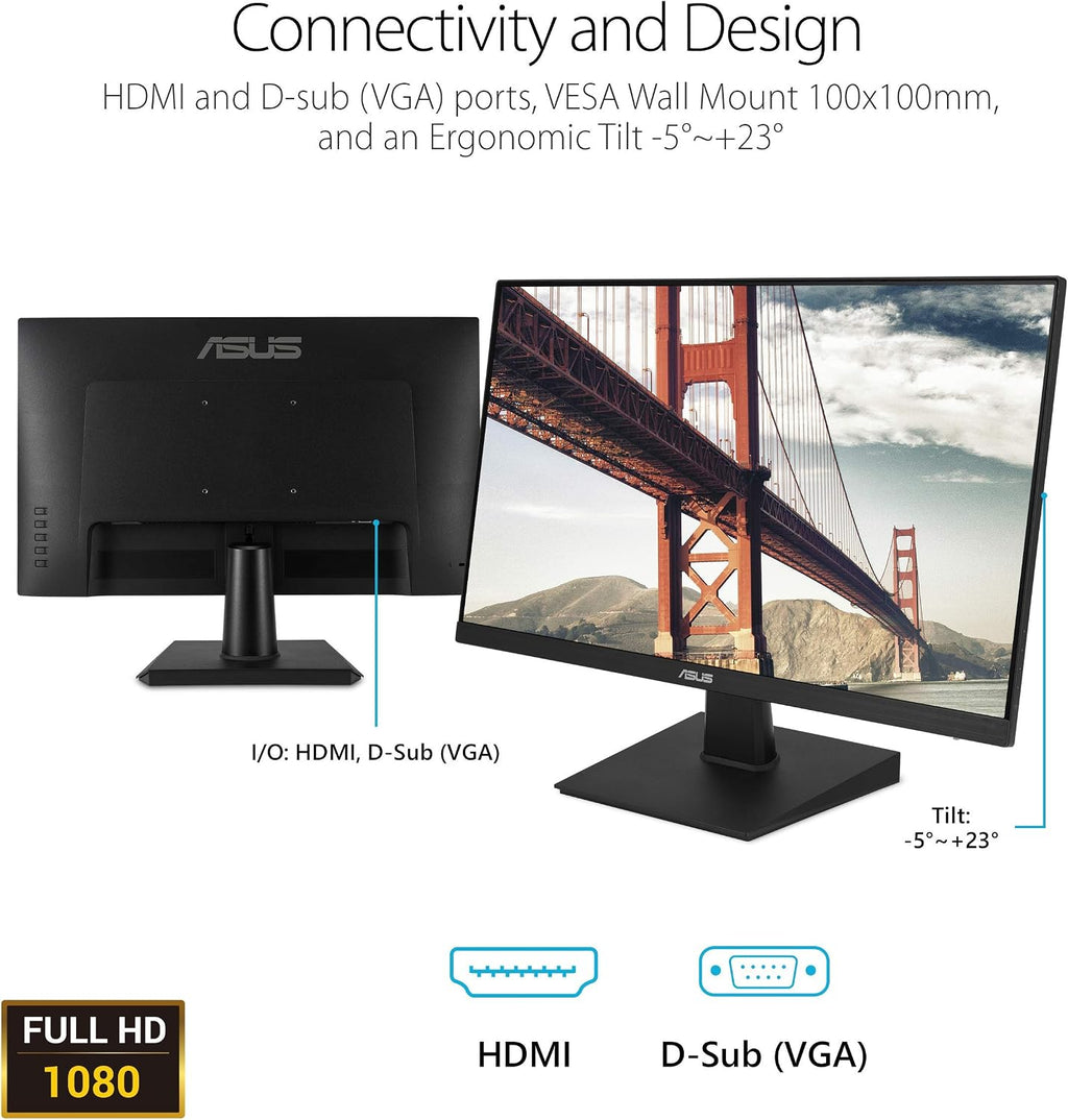 ASUS VA27EHE Eye Care Monitor Full HD,Black,27' Frameless (Renewed)
