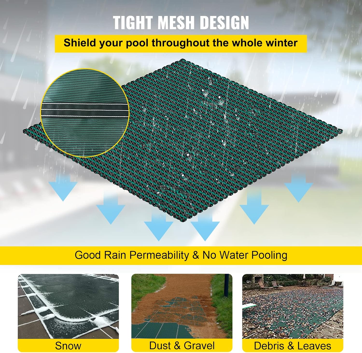 VEVOR Pool Safety Cover Fits 12x24ft Rectangle Underground Safety Pool Cover Green Mesh Solid Pool Safety Cover for Swimming Pool Winter Safety Cover