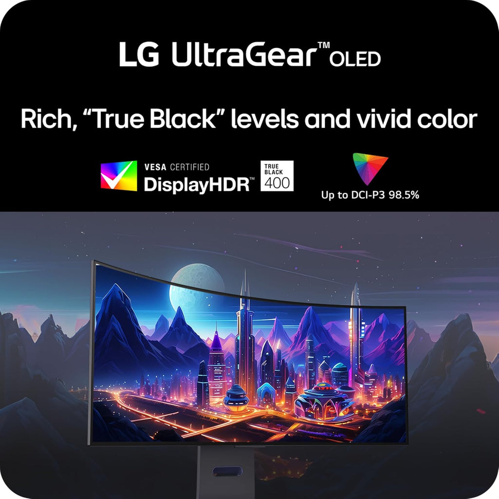 LG 34GS95QE 34-inch Ultragear OLED Curved Gaming Monitor WQHD 800R 240Hz 0.03ms DisplayHDR True Black 400 AMD FreeSync Premium Pro NVIDIA G-Sync HDMI 2.1 DisplayPort Tilt/Height/Swivel Stand Black