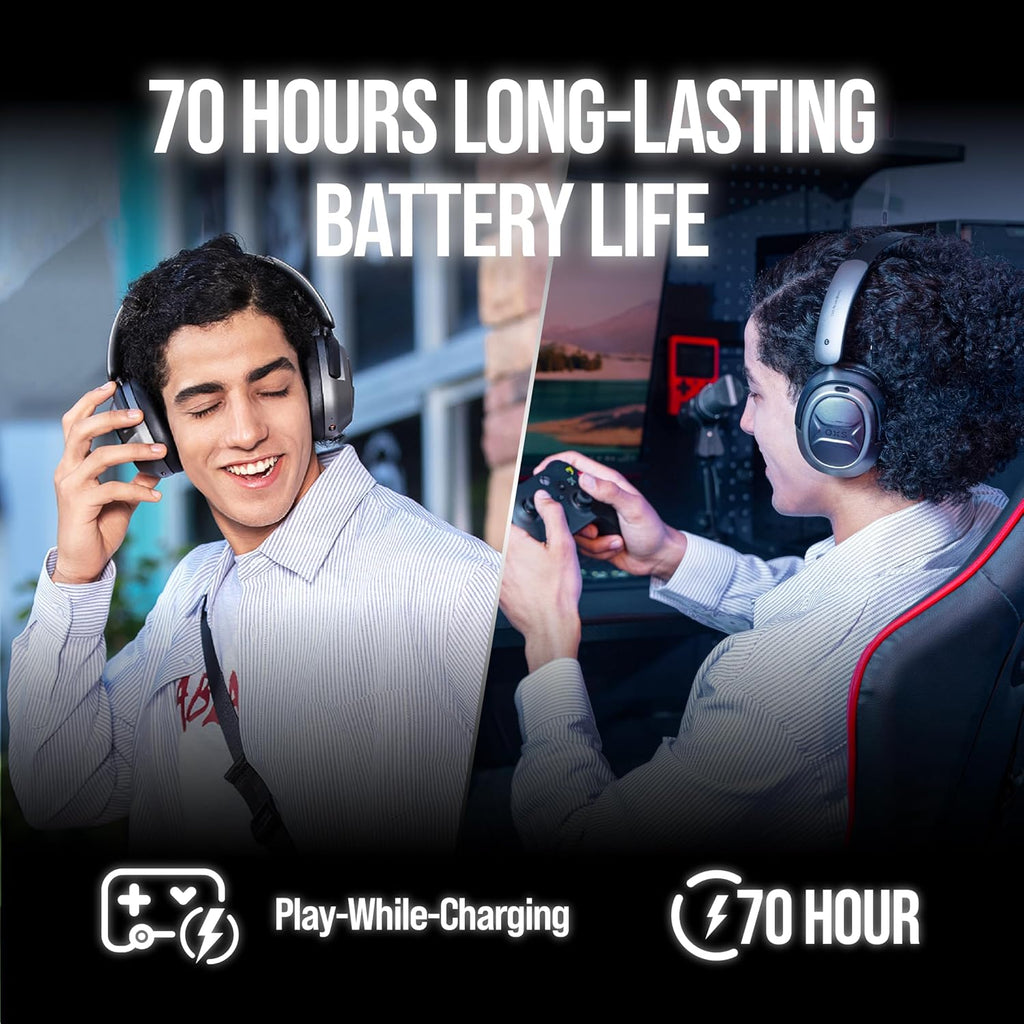 OXS Storm A2 Wireless Gaming Headset, Active Noise Cancellation, Over Ear Headphone with Mic, Bluetooth 5.4 & 2.4GHz Low Latency, Dual EQ Modes, 70H Playtime, for PC, Switch, PS4, PS5, Mobile, Black