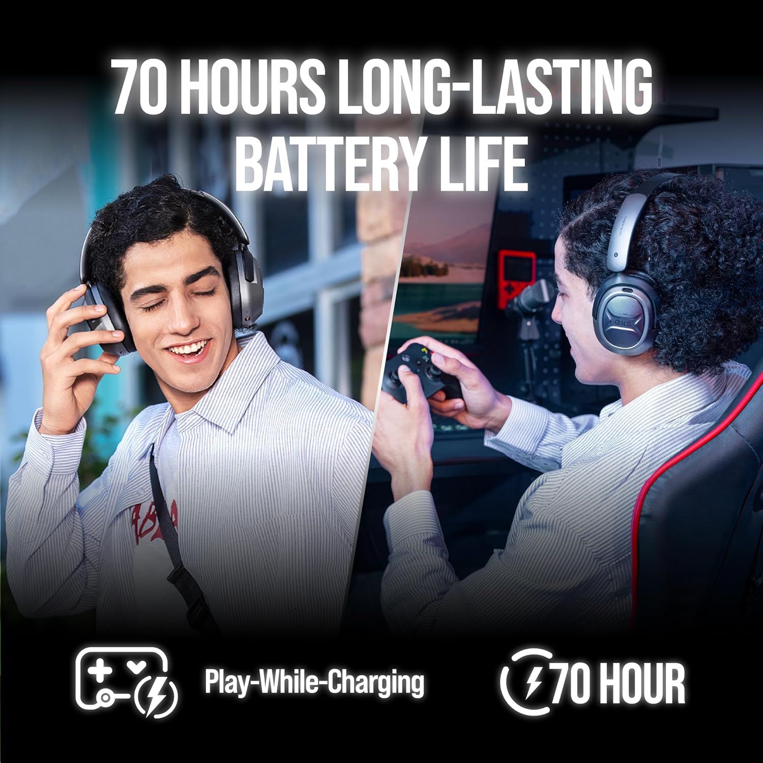 OXS Storm A2 Wireless Gaming Headset, Active Noise Cancellation, Over Ear Headphone with Mic, Bluetooth 5.4 & 2.4GHz Low Latency, Dual EQ Modes, 70H Playtime, for PC, Switch, PS4, PS5, Mobile, Black