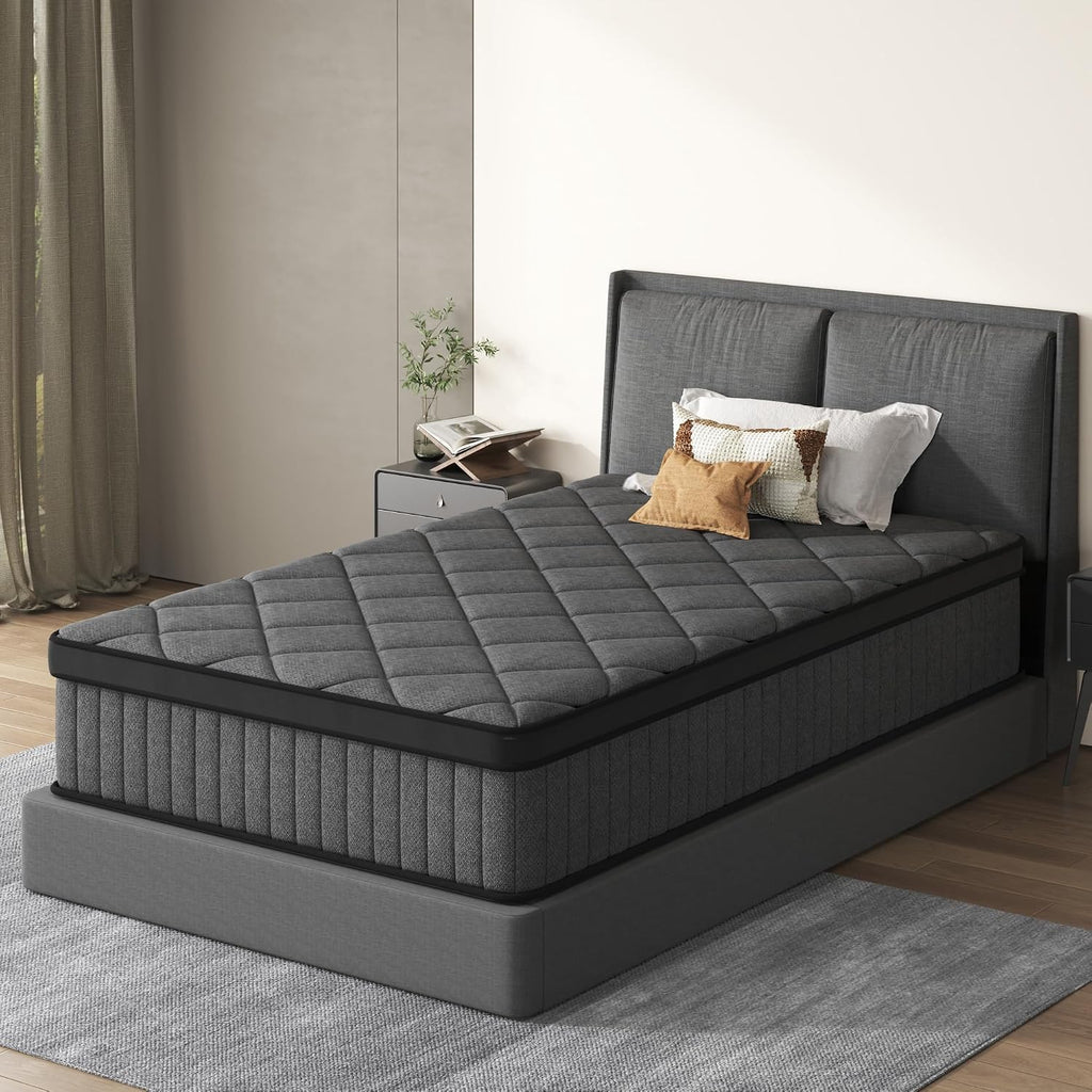 Twin Black Mattress,12 inch Hybrid Mattress Twin Size,Medium Firm with Memory Foam and Pocket Springs,Breathable Cover 12 inch Bed in a Box,39'X75'X12'
