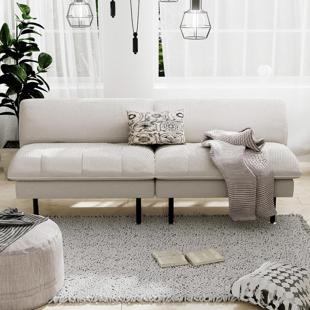 Ribilake 3 Sets 70' Futon Sofa Bed, 4 in 1 Multi-Function Couch Sleeper with Adjustable Backrest, Modern Convertible Futon, Recliner Small Loveseat for Living Room, Beige