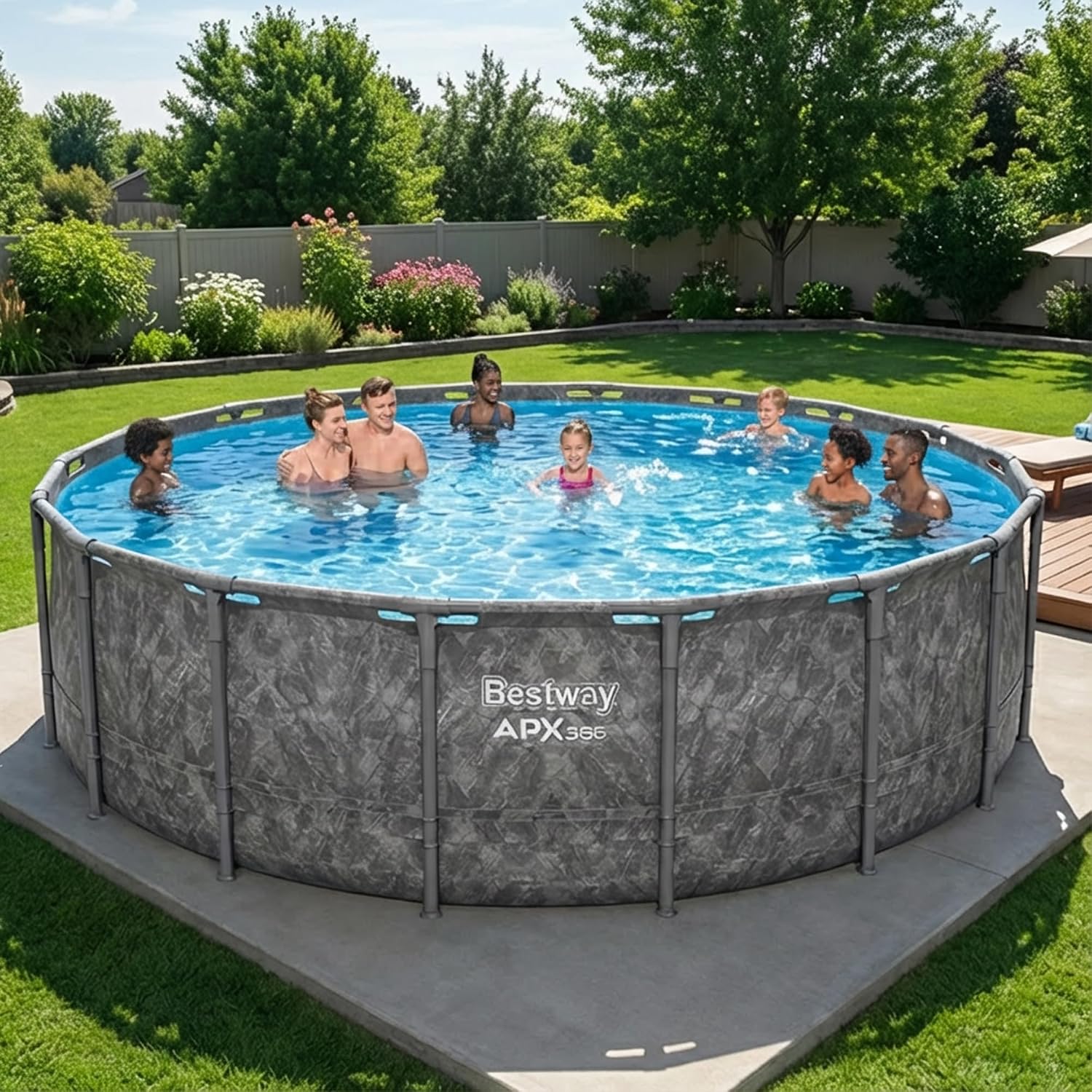 Bestway APX 365 18' x 52' Above Ground Pool, Round Metal Frame Outdoor Swimming Pool Set with Sand Filter Pump, Ladder, and Cover, Dark Marble