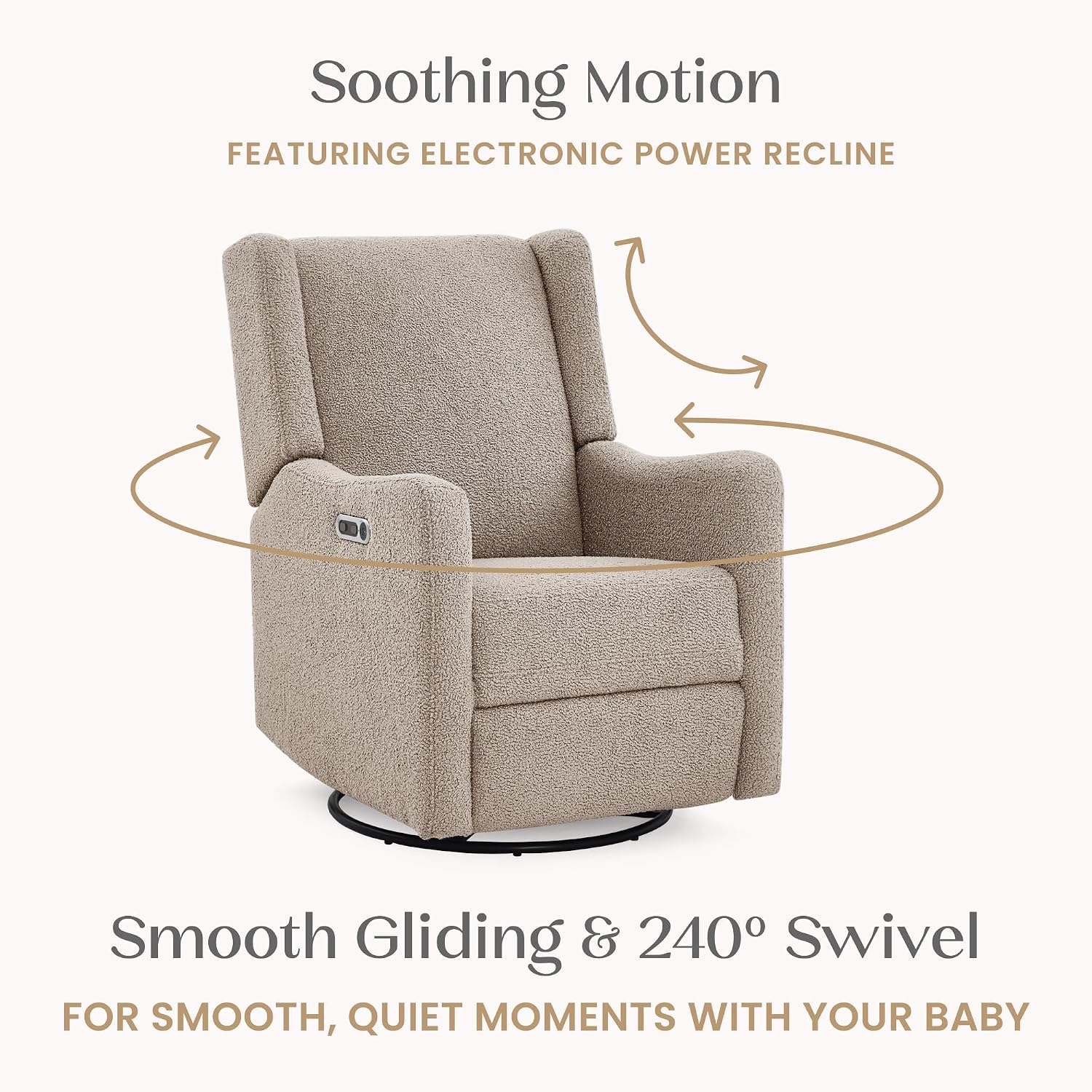 Delta Children Mercer Electronic Power Recliner and Swivel Glider with USB-A and Type-C Ports - Greenguard Gold Certified - Stain-Resistant Performance Fabric is Oeko-TEX Standard 100 Certified, Sand