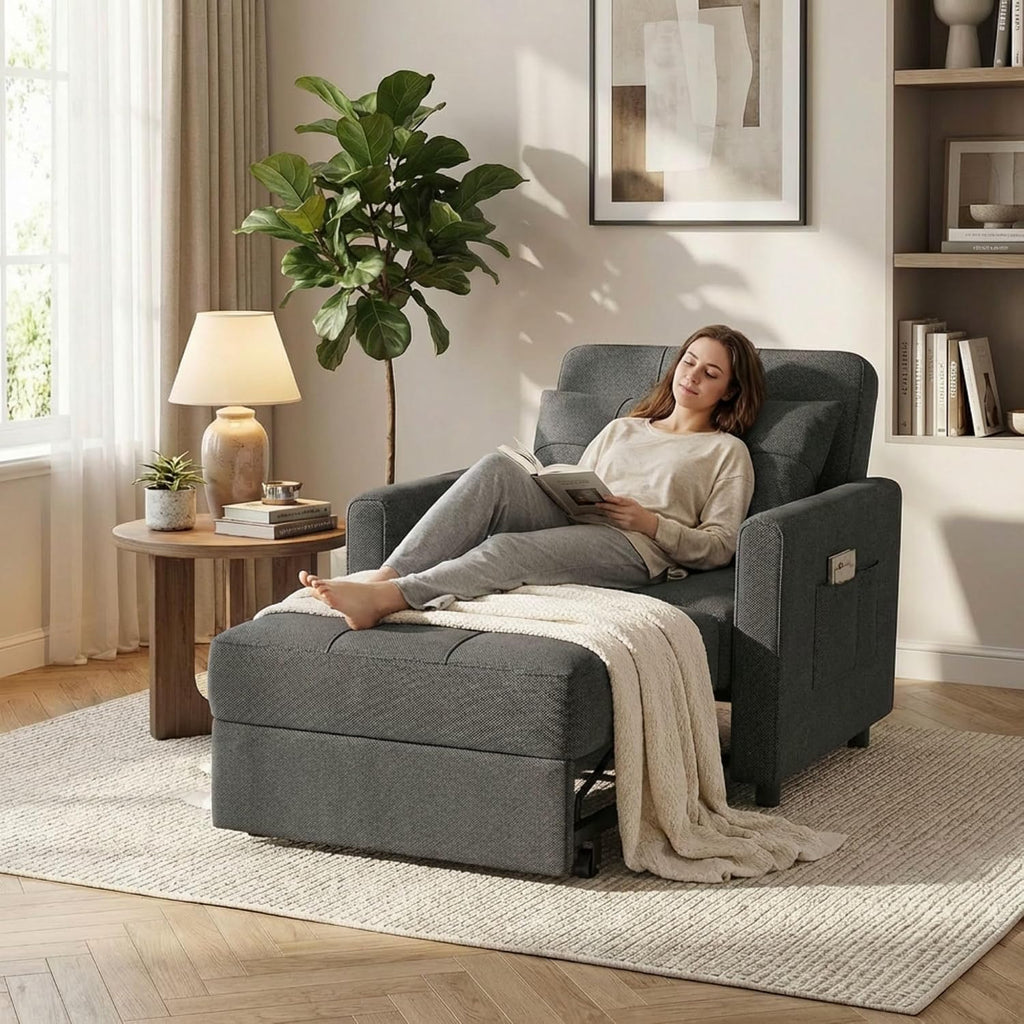 Gizoon Sofa Bed Chair 3 in 1 Convertible, Pullout Single Sleeper Chair Bed with Adjustable Backrest, Spacious Multifunctional Sofa Couches for Living Room, Bedroom, Apartment