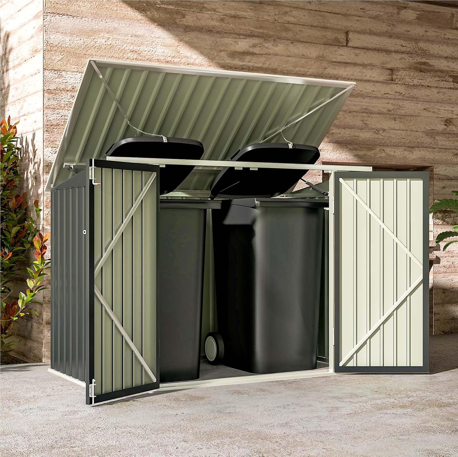 Patiowell 6x3 FT Storage Shed, Outdoor Metal Horizontal Sheds with Lockable Door, Waterproof Outside Trash Can Storage Shed for Lawn Garden Backyard, Black