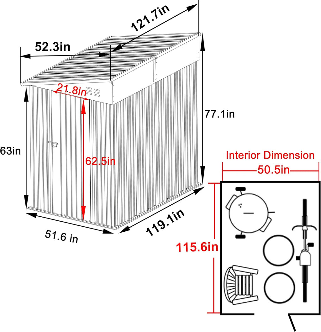 BlueWish 4'x10' Storage Shed, Outdoor Storage Shed with Vents, Galvanized Sloping Roof, Metal Tool Shed Small Shed for Tool Storage, Garbage,Pet House