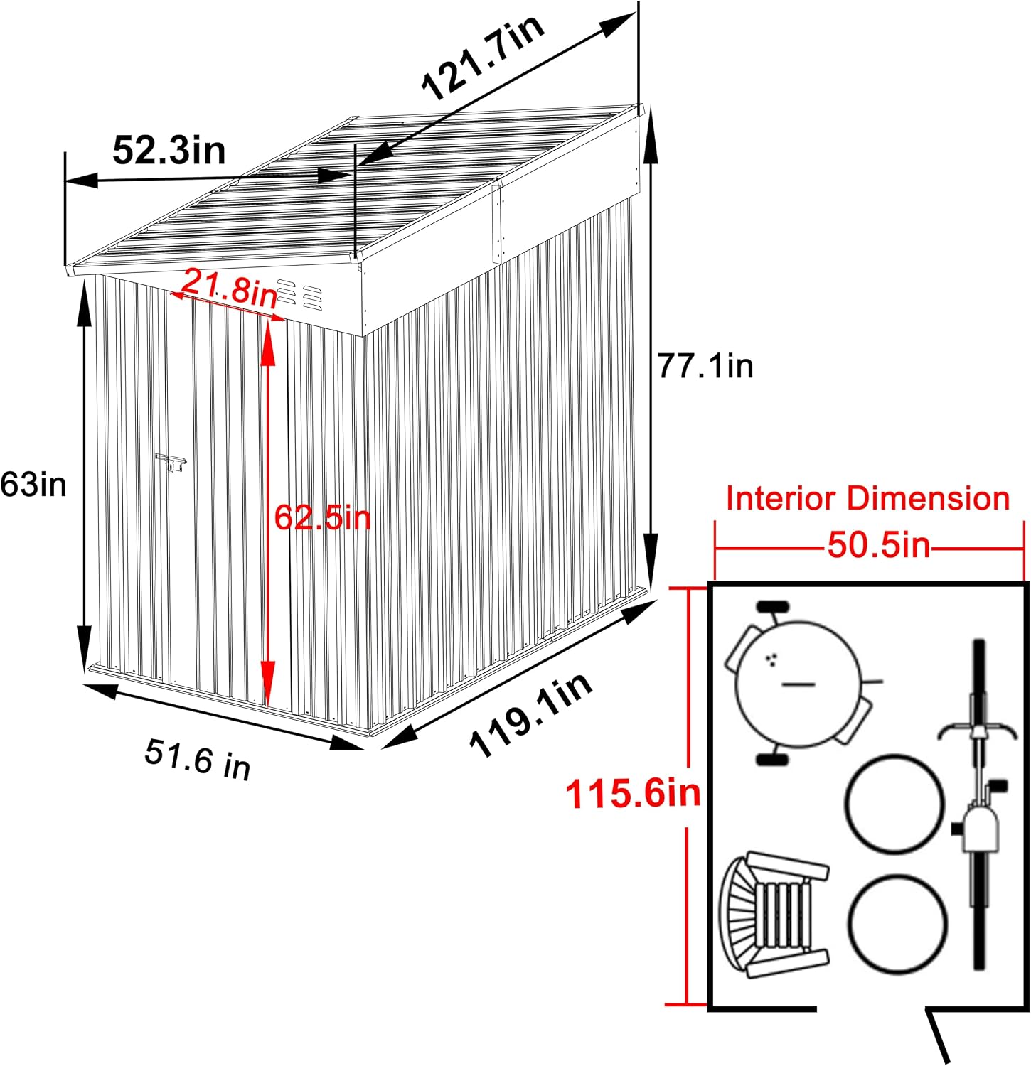 BlueWish 4'x10' Storage Shed, Outdoor Storage Shed with Vents, Galvanized Sloping Roof, Metal Tool Shed Small Shed for Tool Storage, Garbage,Pet House