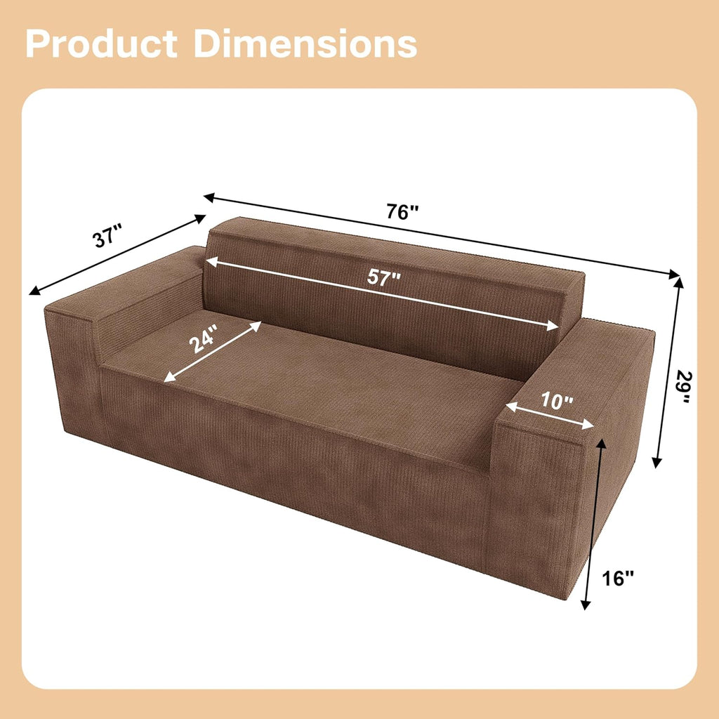 Swbvs Sofa-in-a-Box, Memory Foam 3-Seater Couch, No Installation & Easy to Transport, Deep Seat Modern Sofa with Corduroy Fabric, Couch for Living Room, Bedroom, Apartment, Home Office, Brown