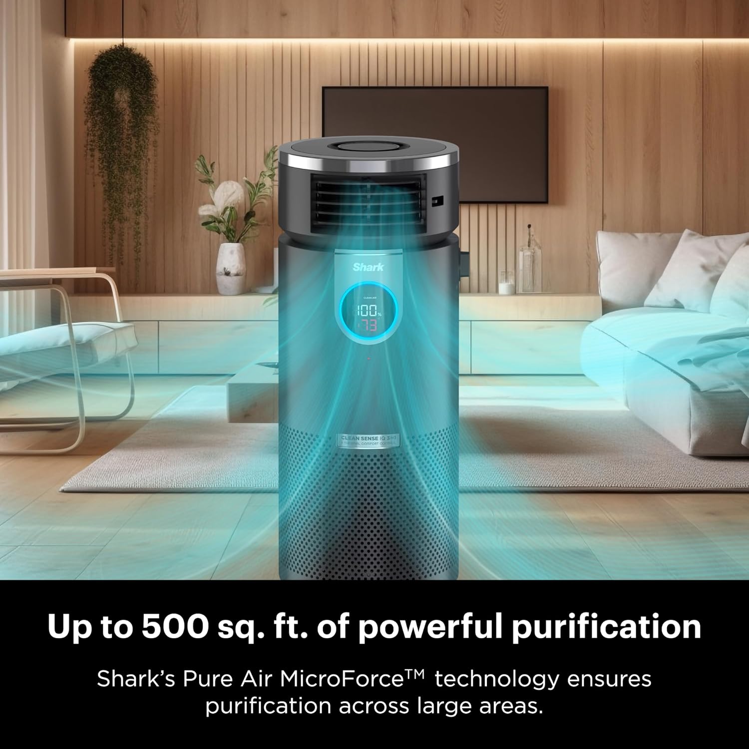 Shark HC451 3-in-1 Clean Sense Air Purifier, Heater & Fan, HEPA Filter, 500 Sq Ft, Oscillating, Small Room, Bedroom, Office, Captures 99.98% of Particles for Clean Air, Dust, Smoke & Allergens, Black