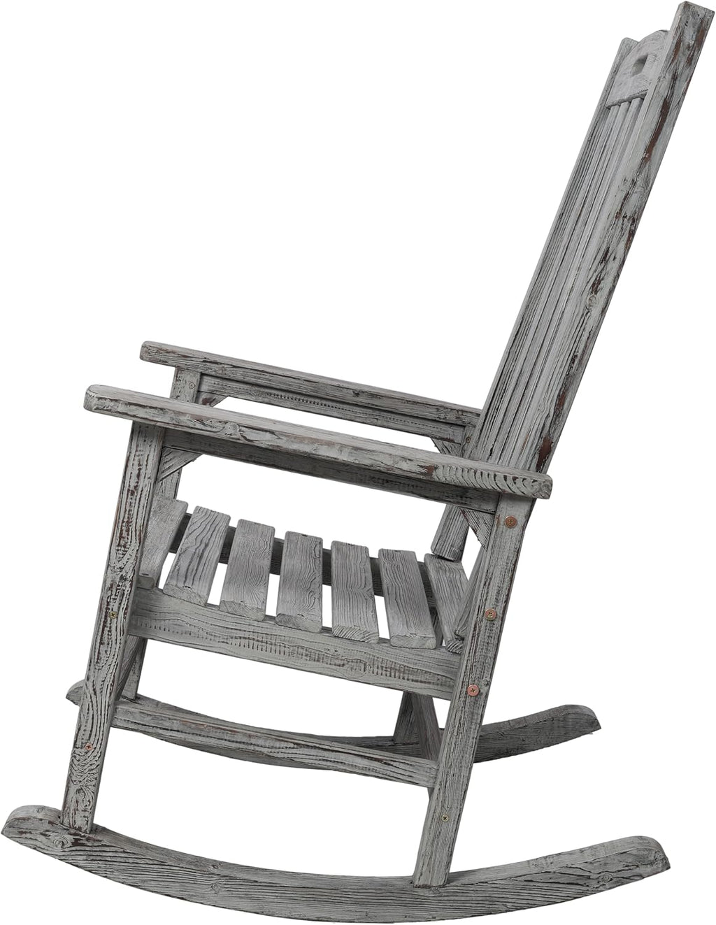Oversized Wooden Rocking Chair for Porch & Patio 330lbs Capacity Wood Rocker with Wide Seat High Backrest & Armrests Outdoor Indoor Chair for Garden, Balcony, Living Room, Grey