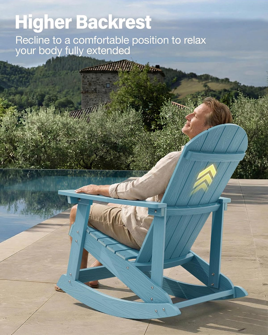 YEFU Outdoor Rocking Chair Set of 2,Adirondack Rocking Chair,Patio Rocker Chair with Wide Back,Oversized Rocker Chair Look Like Real Wood, for Lawn, Porch, Backyard, Indoor and Garden(Blue)
