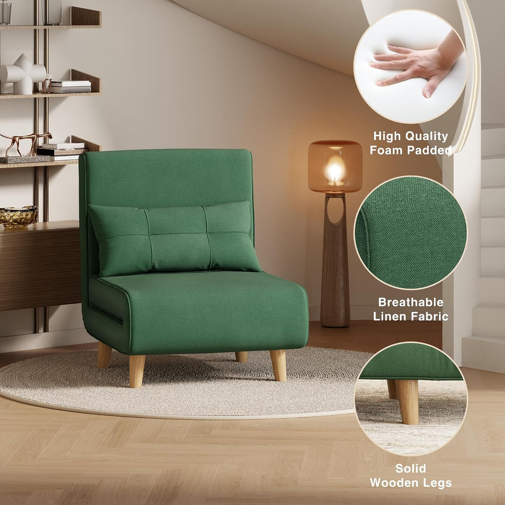 Aiho 3-in-1 Convertible Sleeper Chair Bed，Futon Chair with 6-Level Adjustable Backrest for Apartment, Bedroom, Office，Green