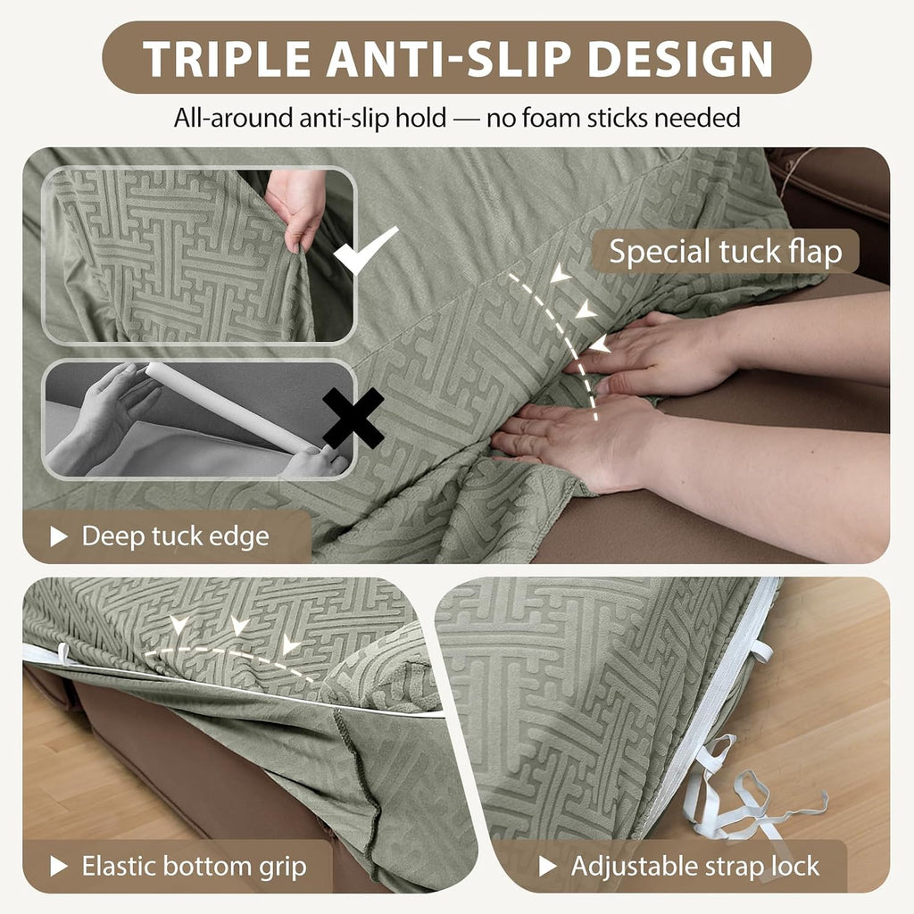 Sectional Couch Covers L Shape Sofa Cover 1-Piece Stretch Corner Couch Covers Non Slip Washable Sofa Slipcovers Soft Fleece Furniture Protector for Dogs Pet (Medium, Grayish Green)