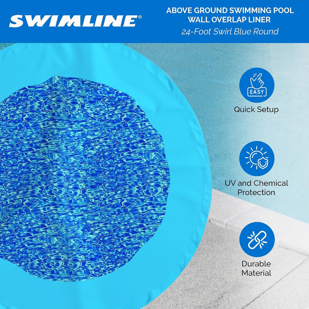 Swimline 24 Feet Round Overlap Above Ground Pool Liner Standard Gauge with Swirl Bottom Design and LamiClear Protection Against Fading, Blue