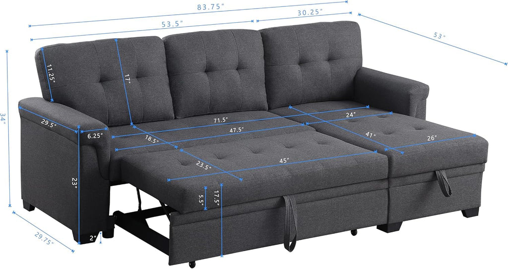 Ball & Cast L-Shape Convertible Sectional Sleeper Sofa Bed,4 in 1 Pull Out Couch with Storage Chaise & Removable Back Cushions,Reversible Sleeper Corner Couch,Pull-Out Sofa Bed for Living Room,Office