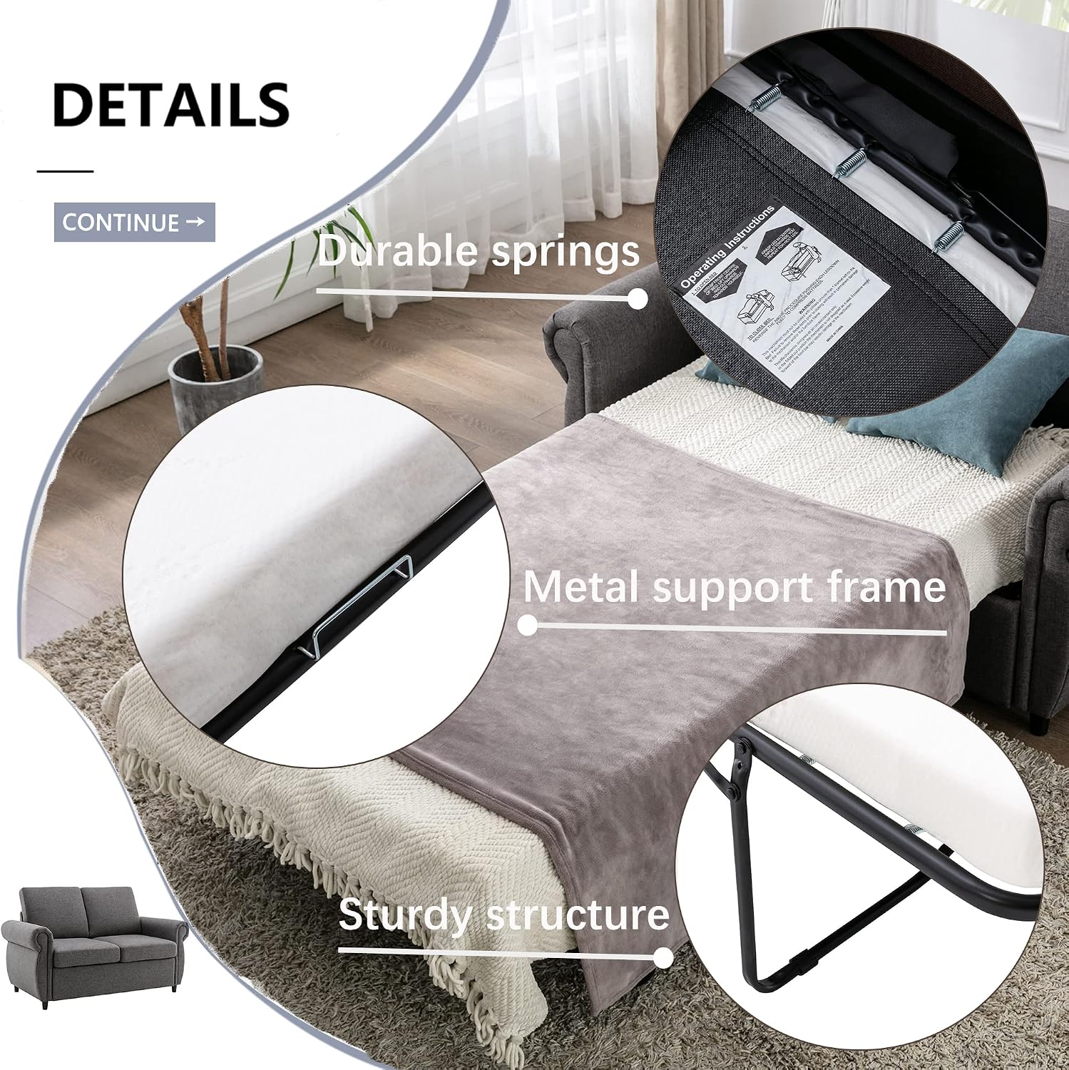 Sleeper Couch Small Sofa for Living Room or Bedroom Including Pull Out Bed