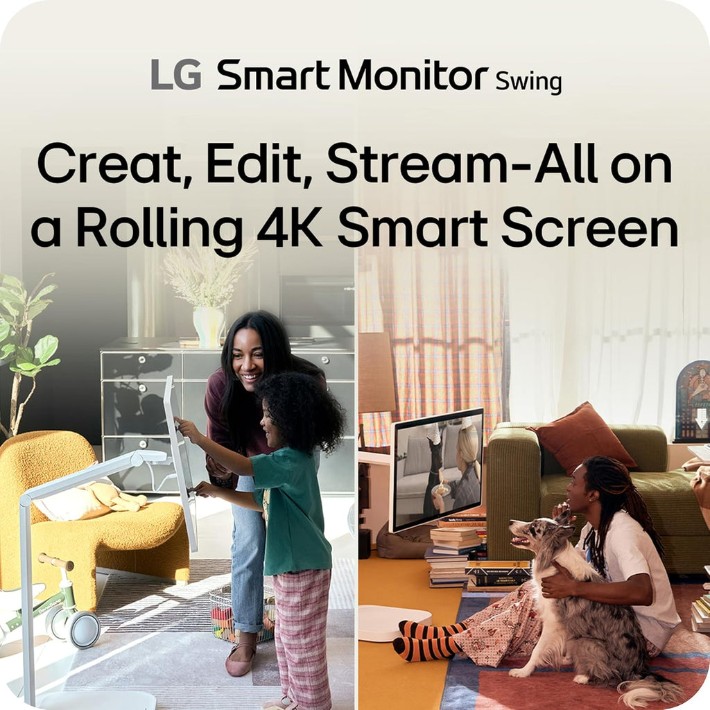 LG Smart Monitor Swing 32U889SA-W 32' 4K UHD 3840x2160 IPS Touchscreen on a Fully Adjustable Wheeled Base HDR10, webOS, Built-in Speaker, HDMI, USB Type-C, Tilt/Height/Swivel/Pivot Stand,White Renewed