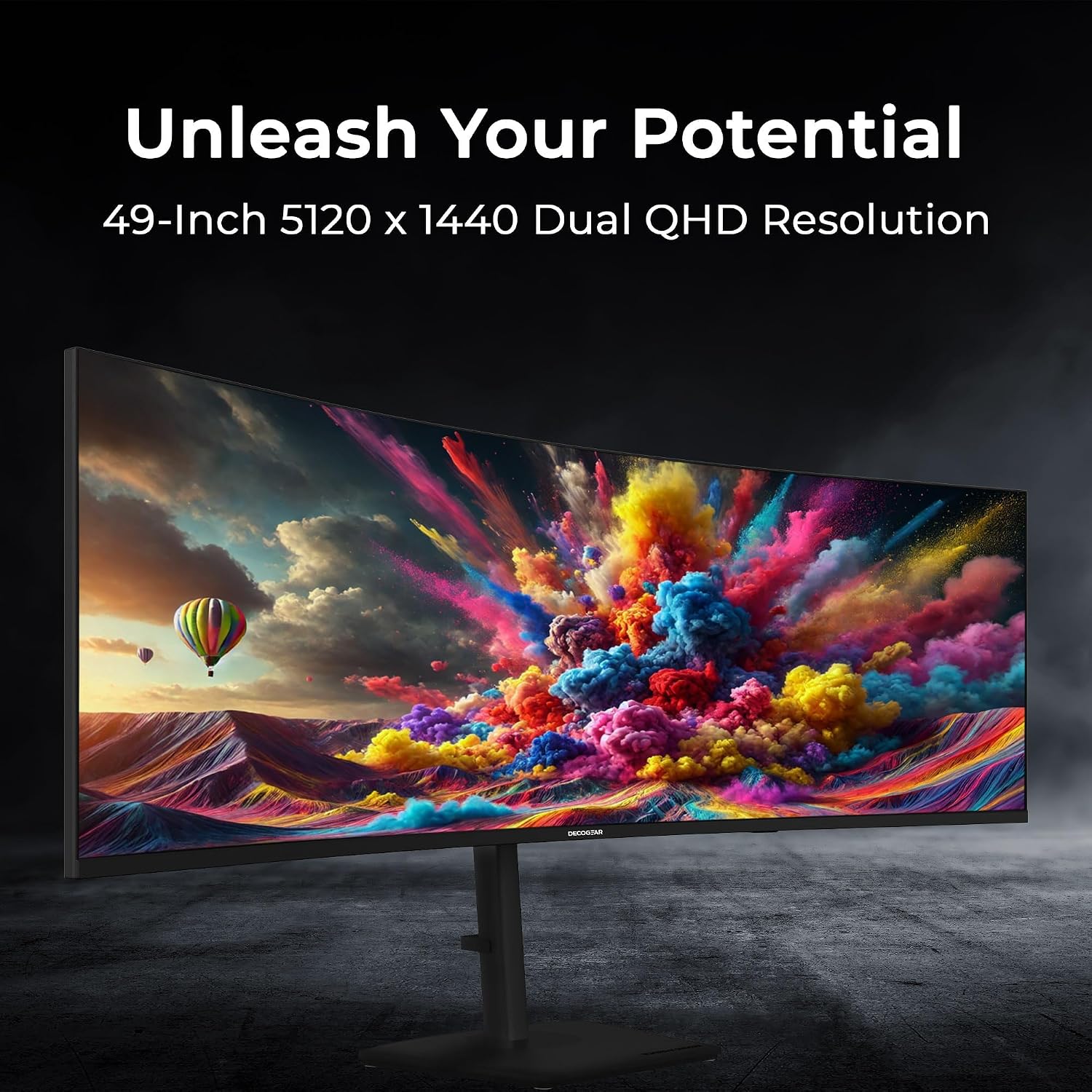 Deco Gear 49 Inch Curved Monitor, 5K2K Ultrawide WDQHD Screen 5120×1440, R1500, HDR400, 120Hz, 32:9 VA Panel, USB-C 65W PD, Adaptive Sync, PBP/PIP, KVM Switch, Built-in Speakers & Ergonomic Stand