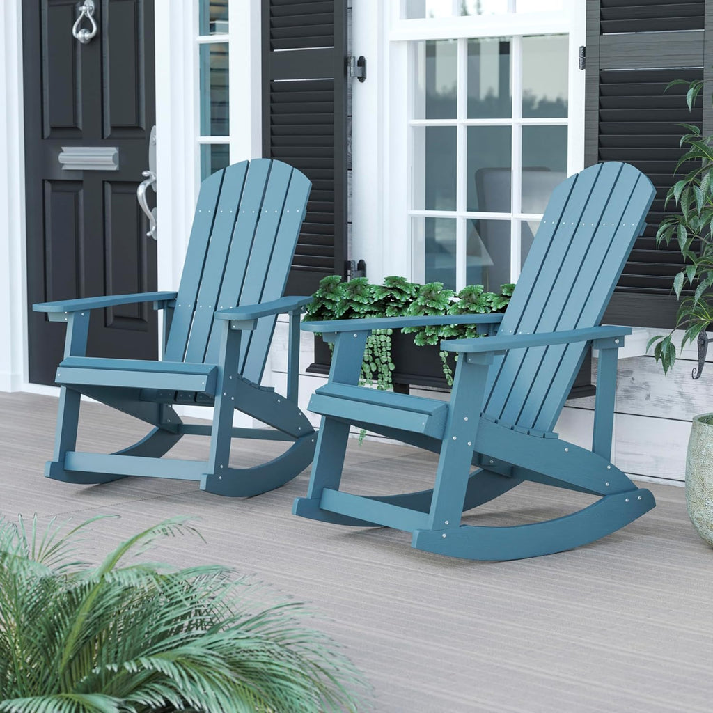 Flash Furniture Savannah Poly Resin Wood Adirondack Rocking Chair - All Weather Sea Foam Polystyrene - Stainless Steel Hardware - Set of 2