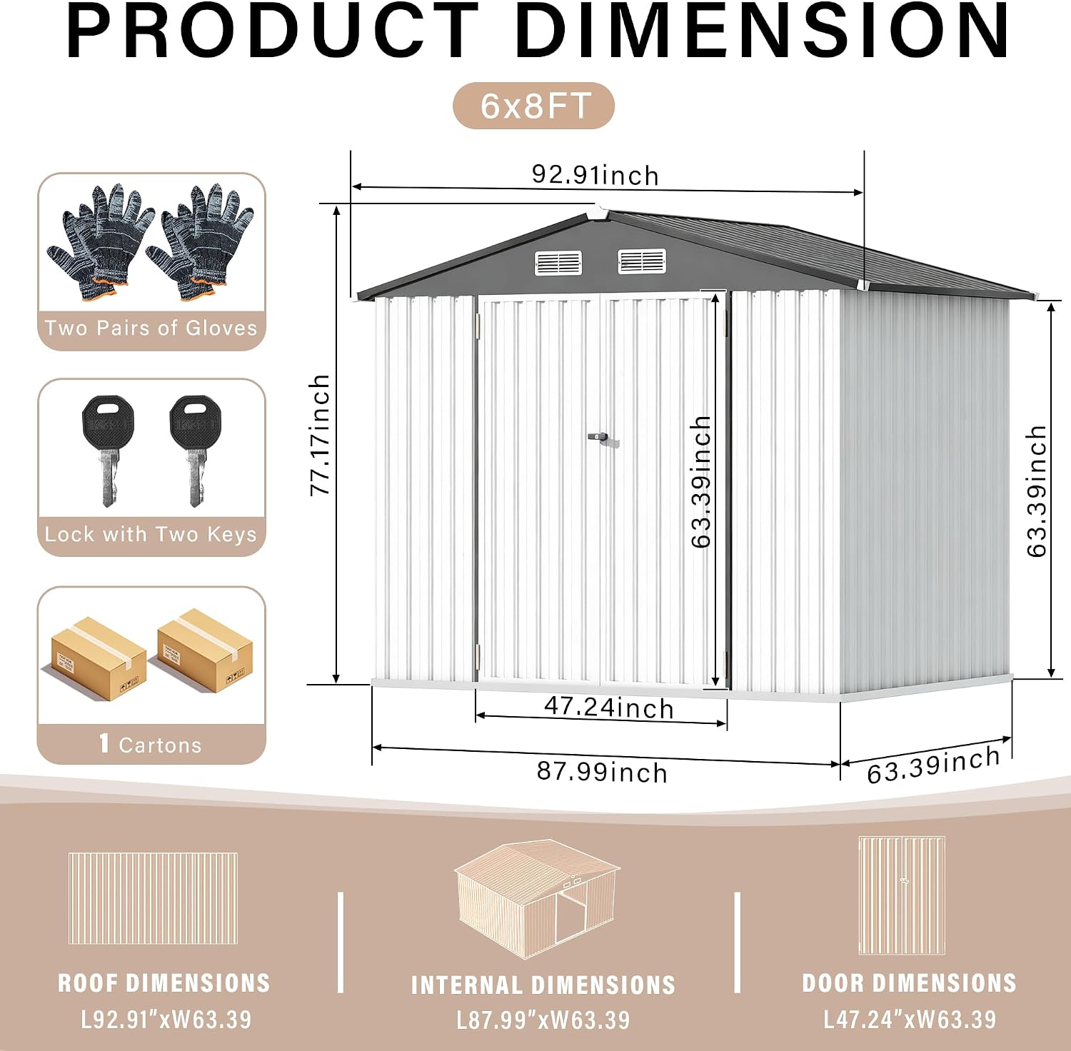 Metal Outdoor Storage Shed Kit, Lockable Door Utility Shed with Air Vent for Backyard Garden Patio Lawn