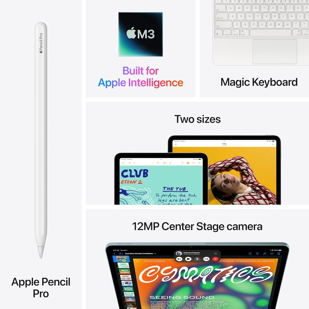 Apple iPad Air 11-inch with M3 chip Built for Apple Intelligence, Liquid Retina Display, 1TB, 12MP Front/Back Camera, Wi-Fi 6E + 5G Cellular, Touch ID, All-Day Battery Life — Starlight