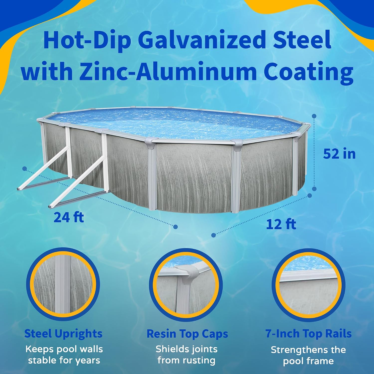 Martinique 12-ft x 24-ft Oval 52-in Deep 7-in Top Rail Metal Wall Swimming Pool Package