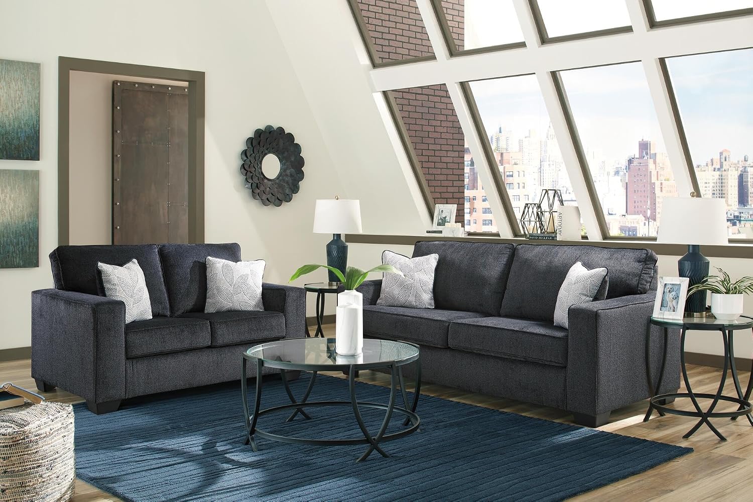 Signature Design by Ashley Altari Modern Queen Sofa Sleeper with 2 Accent Pillows, Dark Gray