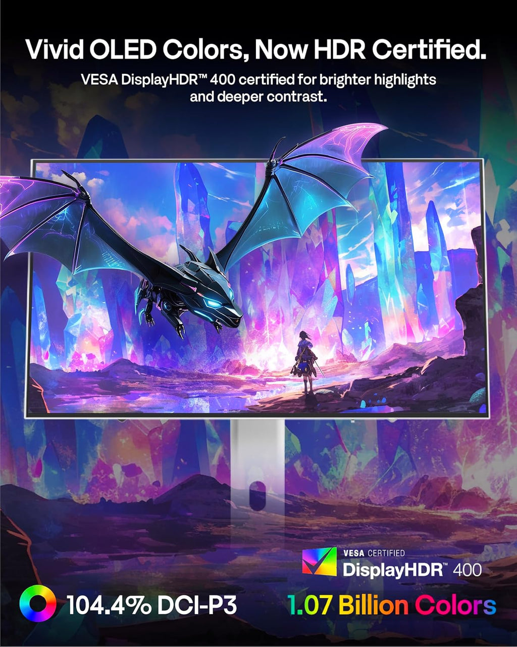 27' WOLED White Gaming Monitor, QHD 1440p, 240Hz, 0.03ms, DisplayHDR True Black 400, Adaptive Sync, KVM switch, Fully Adjustable Stand, HDMI 2.1, DisplayPort, USB-C, RGB light, PX277 OLED Max V2 White
