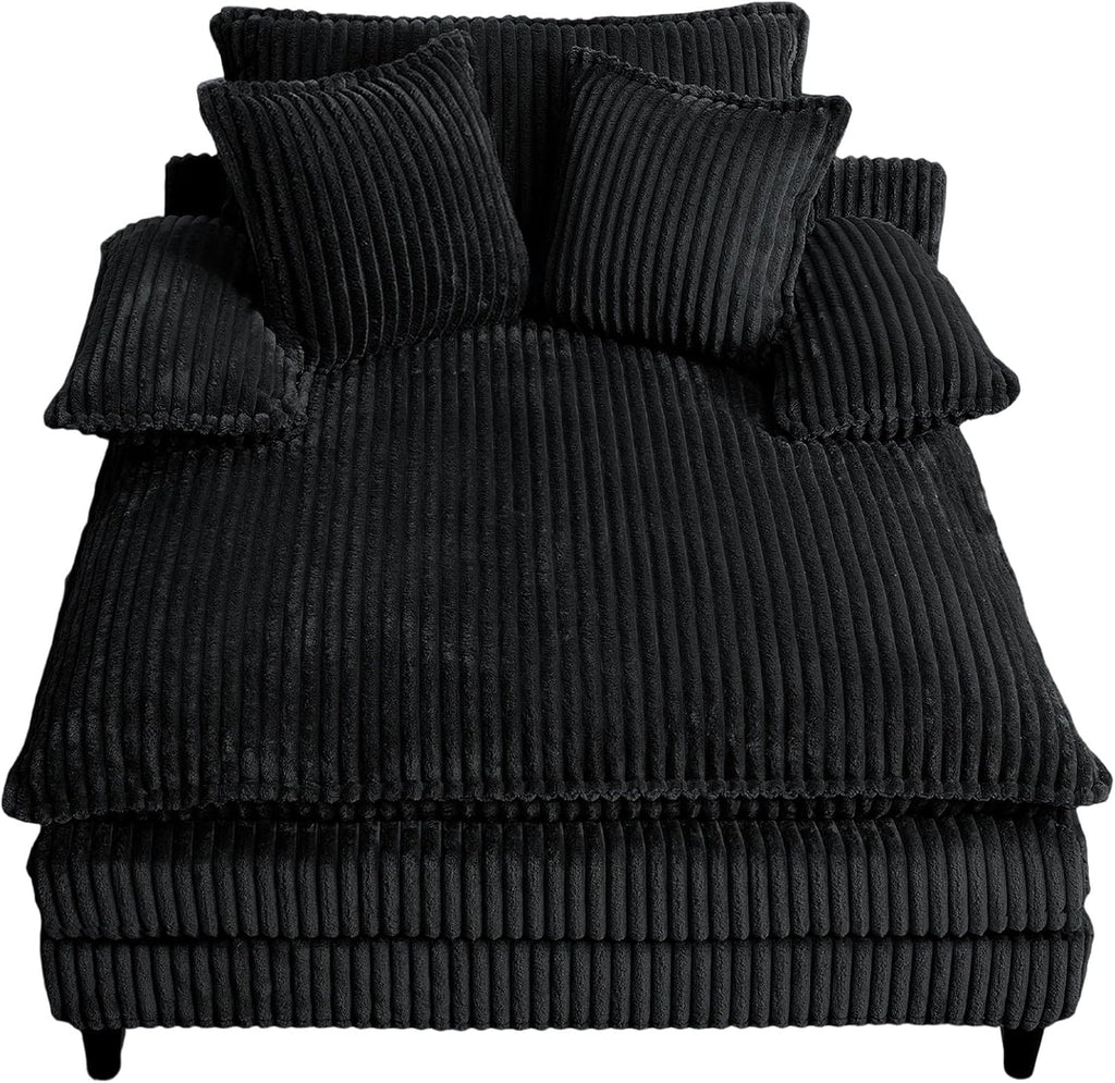 WESTSETLUX 54.8' W Oversized Chaise Lounge Chair Indoor with 5-Position Adjustable Backrest, Corduroy Sleeper Sofa Bed with 3 Pillows, Modern Cloud Couch Chair for Living Room, Bedroom, Black
